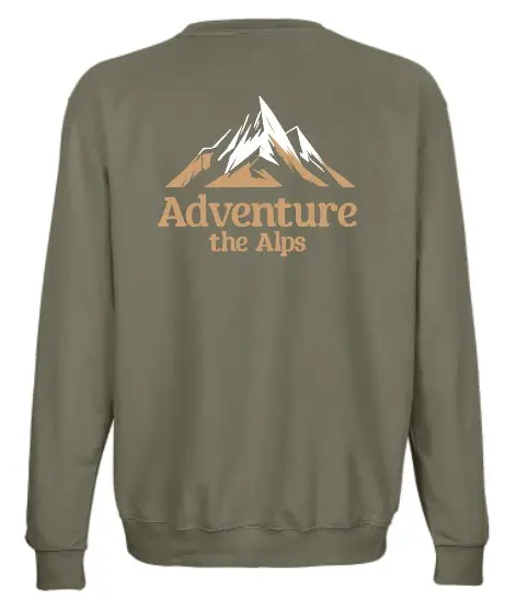 Crewneck army green Adventure the Alps dos.webp