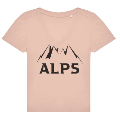 T-Shirt Alps Montagnes Soft Rose Col V - Femme